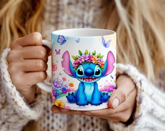 Sublimatiesjabloon voor mok met bloemensteek: 11 oz en 15 oz (digitale download)