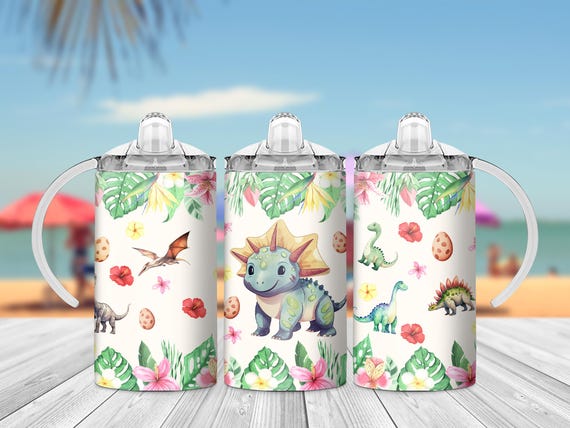 Watercolor Dinosaur Sippy Cup Wrap: 12oz Tumbler PNG Design