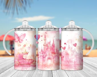 Watercolor Pink Castle Sippy Cup Wrap: Girly Sublimation Design (PNG Download)