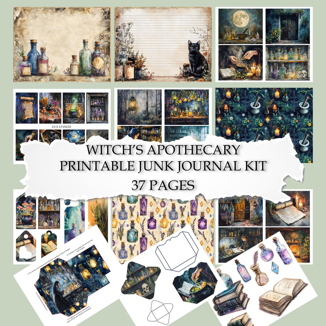 Witch's Apothecary Junk Journal Kit: Vintage Potion Designs (digital ...