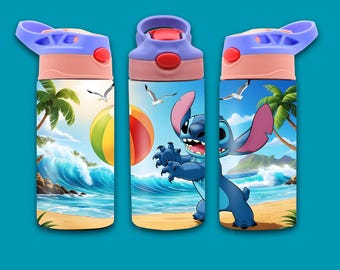 Envoltura para vaso Stitch: Diseño de sublimación para vaso infantil de 12 oz con tapa abatible (descarga digital)
