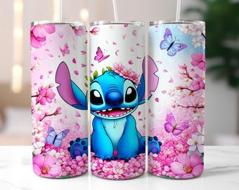 Stitch Floral 20oz Tumbler Wrap: Whimsical Skinny Tumbler Design (Digital Download)