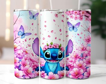 Stitch Floral 20oz Tumbler Wrap: Whimsical Skinny Tumbler Design (Digital Download)