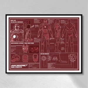 アイアンマン マーク III スーツ - (バーガンディ) 設計図 デジタル ポスター (サイズ - 24X18")