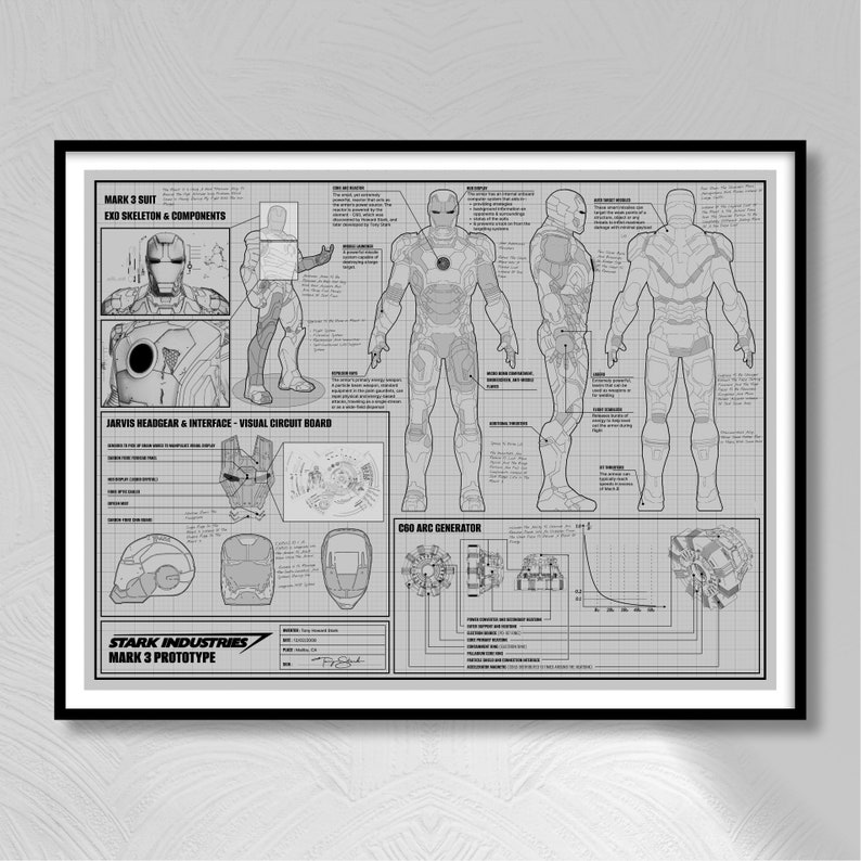 Ironman Mark III Suit silver Sand Blueprint DIGITAL POSTER size 24x18 ...