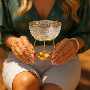 Wax Melt Glass Bowl Warmer & Oil Burner, Burner for Wax Melts, Oil Melter | Wax Melt Gift Set | Gift Giving | Gold Decor | Glass Oil Burner