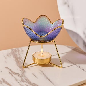 Glass Petal Wax Melt Warmer, Burner for Wax Melts, Oil Melter | Wax Melt Gift Set | Aromatherapy Oil Burner | Candle Warmer | Unique Gift