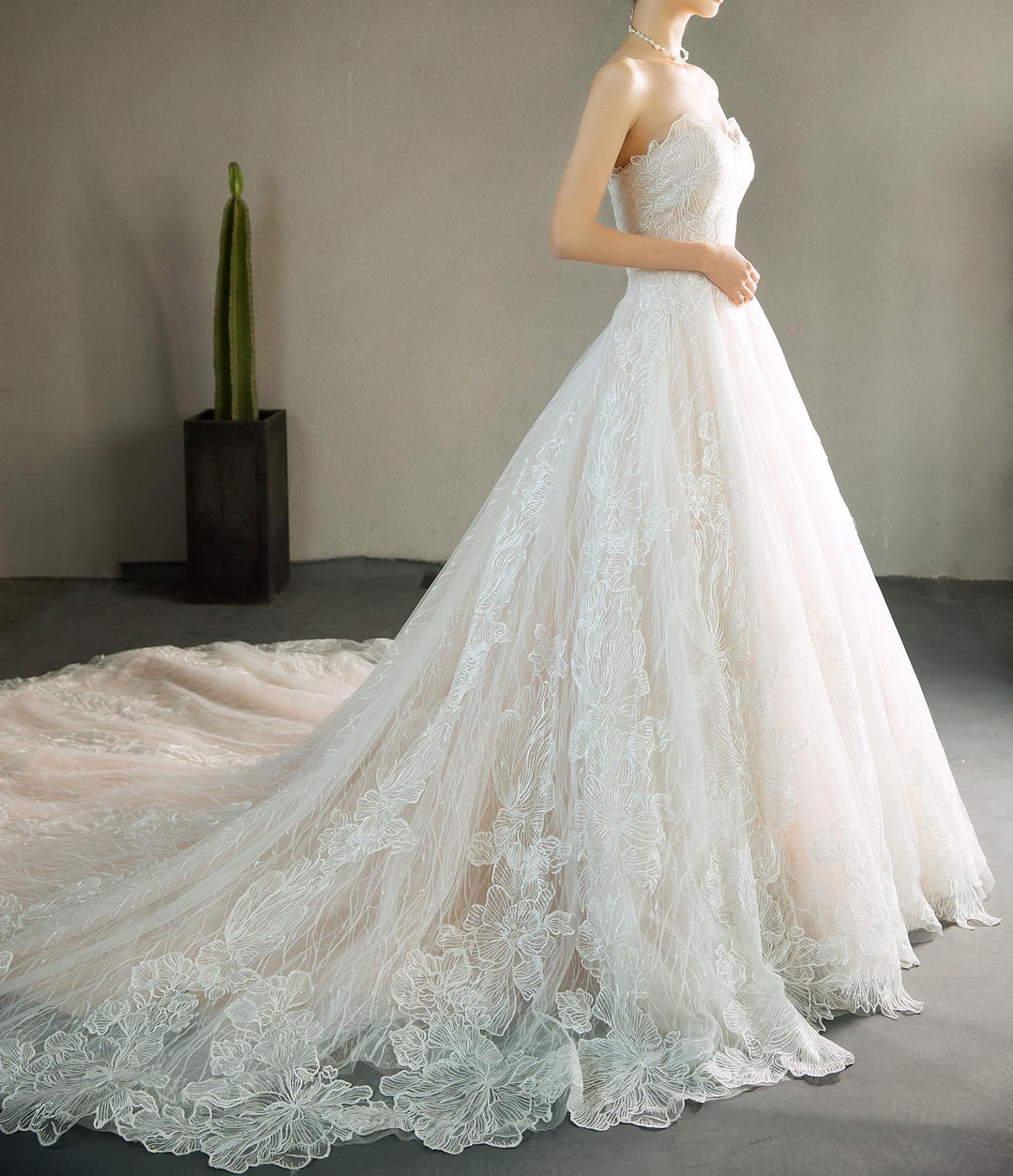 Custom Lace Wedding Dress Sweetheart Neck Pink Blush Bridal Gowns A ...