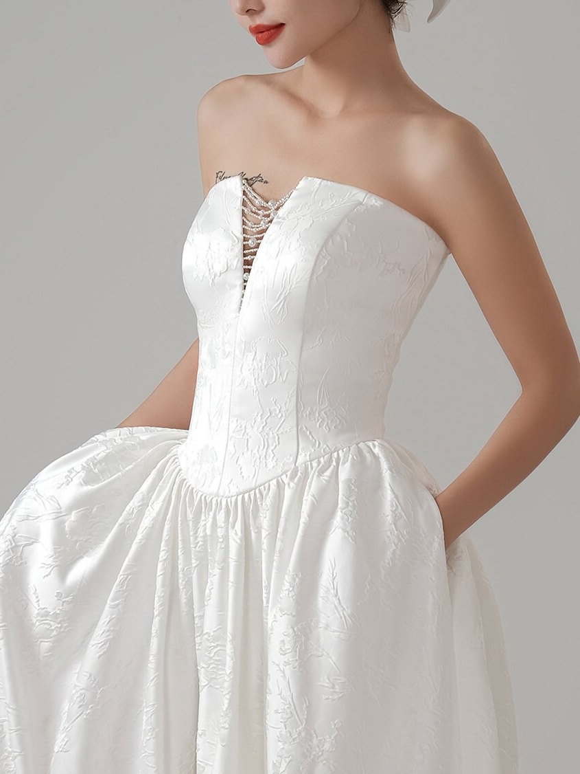 Satin Bridal Dress,Unique Wedding Dress,Army Green Bridal Dress Y6813