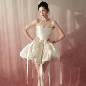 white bridal shower dress with bow Square Neck Off White Bow Mini Dress, Huge Bow Backless Bridal Shower Dress