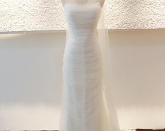 Ivory tulle bridal dress, pleats wedding dress mermaid simple bridal gown, elegant wedding gown with a shawl, beach causal strapless dress