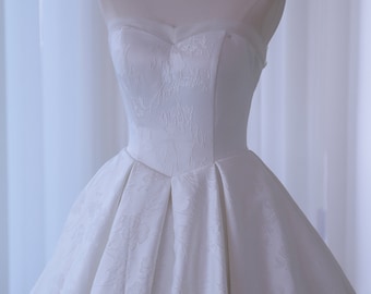 Custom made wedding dress for client ivory brocade semi cathedral train bridal gown