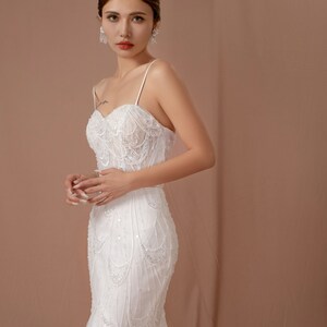 Sexy Mermaid Split Wedding Dress with Spaghetti Straps & Appliques Lace