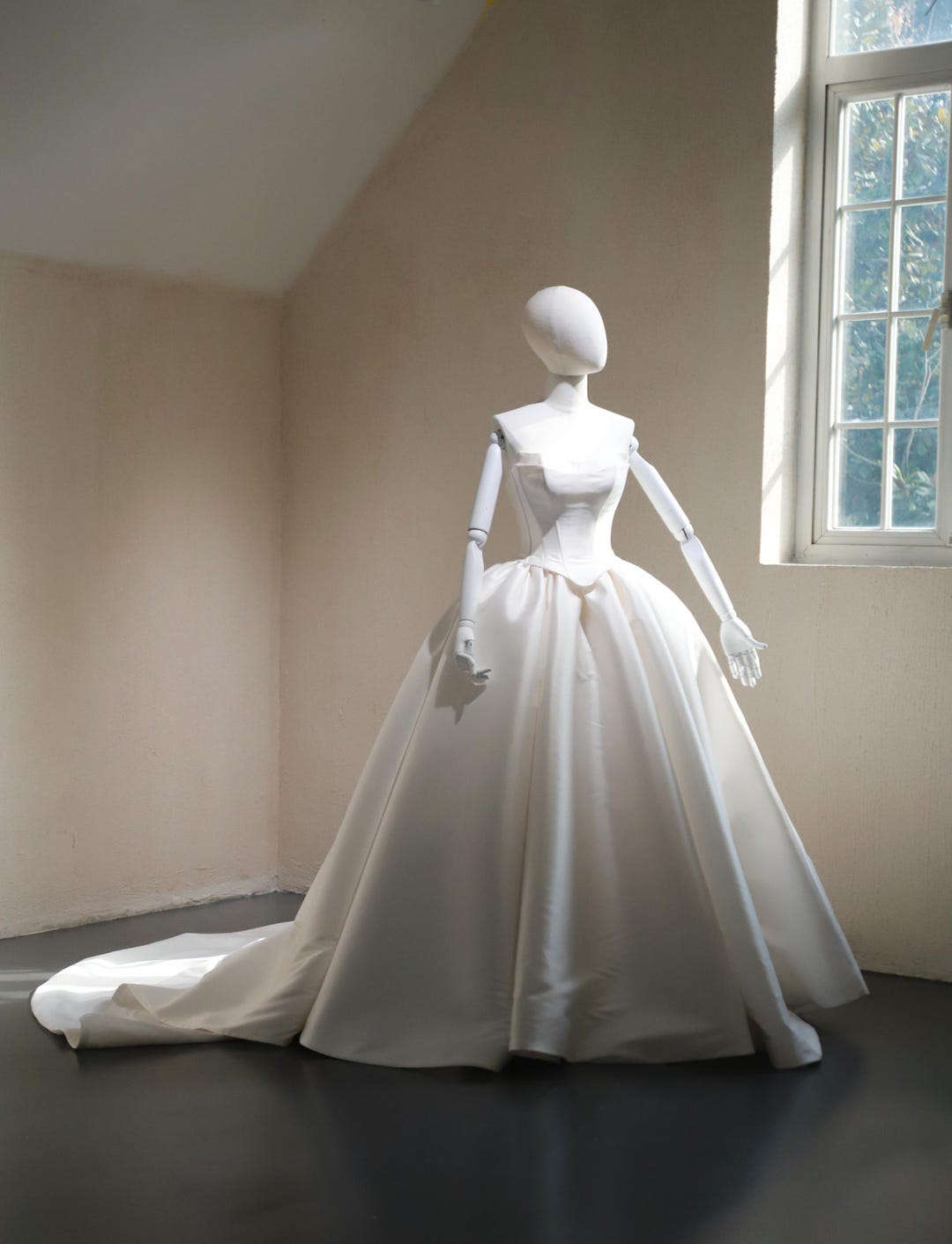 Silk Mikado Wedding Dress Basque Waist With Detachable off Shoulder ...