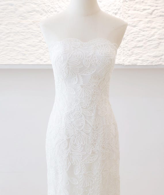 Strapless Lace Bridal Dress Wedding Reception Gown Straight Neckline Pencil  Skirt Floor Length Vintage Inspired Lace Dress for Brides - Etsy