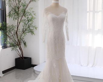 Silk Fit Flare Wedding Dress With Corset Scoop Neck Bodice, Detachable  Sleeves Draping Mermaid Skirt Sheer Back - VENICE Bridal Gown - Etsy
