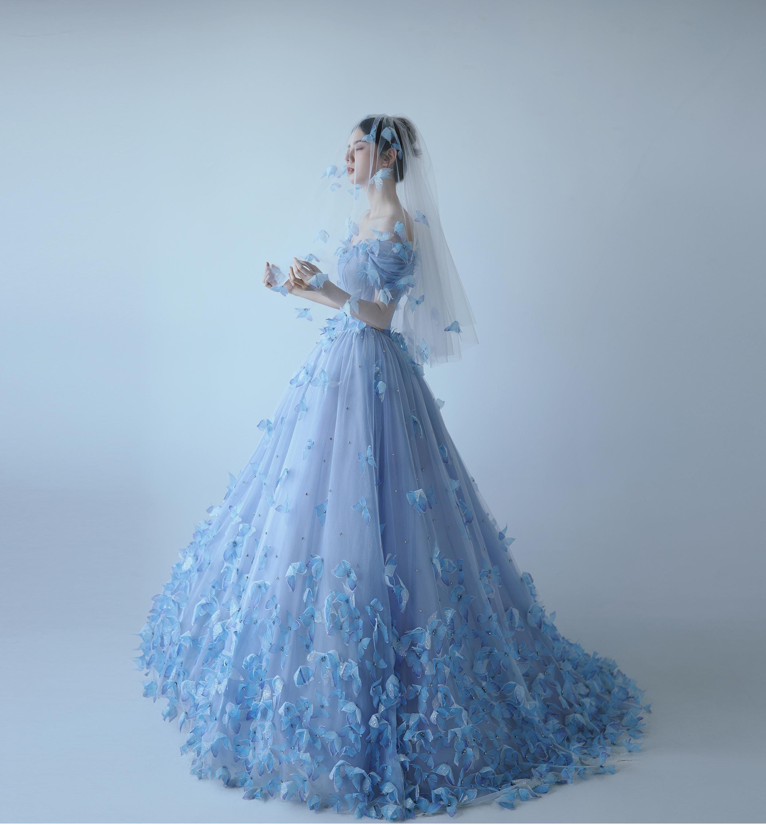 blue fairy wedding dress Fairy Long Sleeve Lace Prom Dress Navy Blue Wedding Party Gown – jkprom