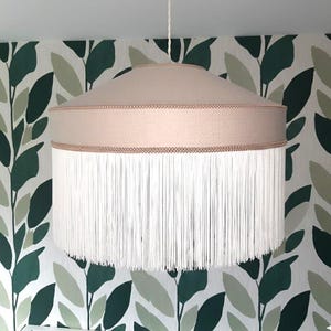 Lámpara colgante XL de lino con flecos - Pantalla colgante - Lámpara de techo con flecos