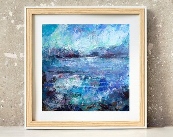 Art Print Of Abstract Seascape Acyric Painting, Modern Coastal Landscape Giclée Print, Ocean Horizon Artwork, Blue Green Vibrant Wall Decor