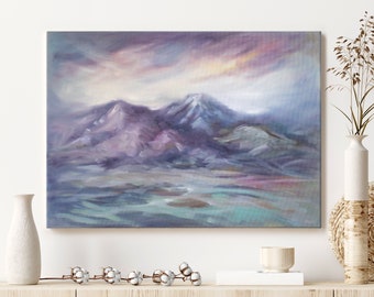 Abstract Colorful Landscape Oil Painting, Dreamscape Original Artwork On Canvas, Pastel Color Hills Wall Decor, Handpainted Nature Scene Art