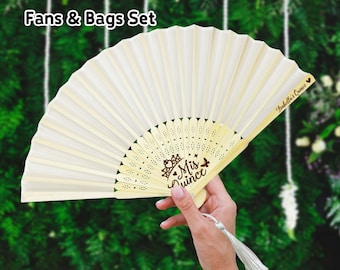 Custom Quinceañera Favor Fan with Tassels/Mis Quince Favors Fan & Bag/Birthday Favors for Guest/Personalized Fabric Cloth Fan/Sweet 16 Gifts