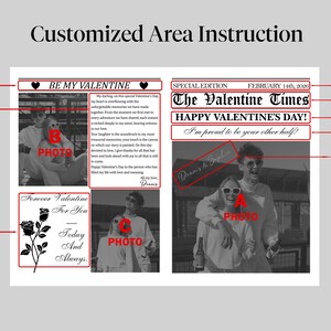 Może przedstawiać: Spersonalizowany wydruk na Walentynki z nagł&oacute;wkiem "The Valentine Times". Projekt zawiera zdjęcia, tekst oraz frazy "Happy Valentine's Day!" i "I'm proud to be your other half!"