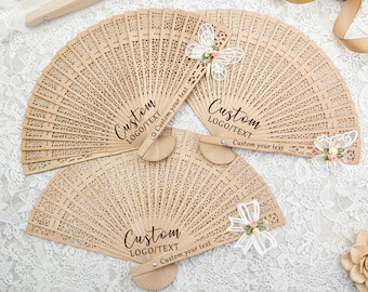 Custom Folding Hand Fan with Bow/Personalized Sandalwood Fan/Bulk Engraved Bridal Party Favors/Rustic Custom Guest Favors/Party Favors