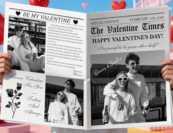 Personalized Valentine's Day Newspapers, Valentines Day Gifts, Will You Be My Valentines, Romantic gifts, Happy Valentine's Day