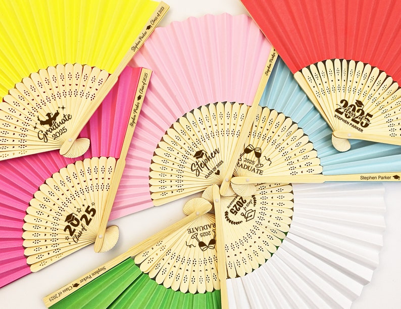 Personalized Graduation Fans in Bulk Paper Hand Fans Graduation Gifts for Friends Engraved Fans