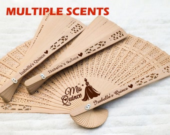 Personalized Quinceañera Favor Fan Mis Quince Años Party Favor for Guests Engraved Monogram Sandalwood Fans Wedding Hand Fan Baby Shower fan