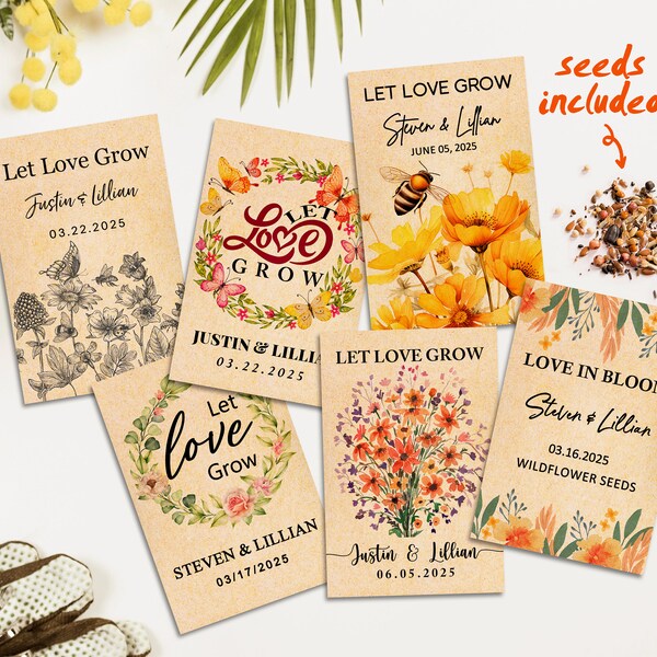 Personalized Wedding Seed Packets/Wedding favors for Guests/Bridal Shower Gift/Wedding Party favors/Love Garden Baby's Breath/Seeds Included