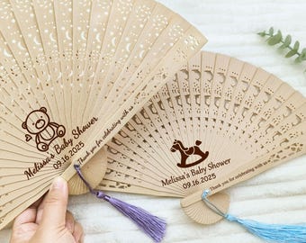 Massen-Babyparty-Holzfans / personalisierter Babyparty-Handfächer mit Quaste / kundenspezifischer Babyparty-Fan / Baby in der Blüte / Gastgeschenke / Hochzeitsgeschenke