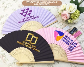 Abanico plegable con texto personalizado y logotipo, abanico de mano personalizado para negocios, bodas, cumpleaños, eventos o fiestas, abanicos de papel personalizados.