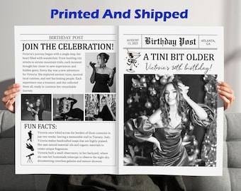A Tini Bit Older Flower Bouquet for Birthday/Custom Printed Newspaper/Editable Newspaper Birthday Party Favor/Birthday Fun Fact Newspaper