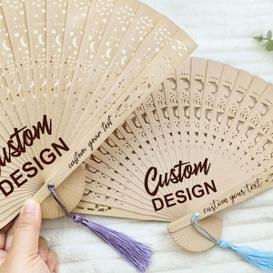 Custom Sandalwood Fans with Tassel, Personalized Hand Fan with your logo, Wood Fan Favors For Wedding/Baby Shower/Baptism/Business Promotion