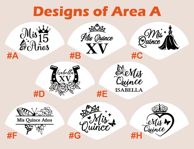 Puede incluir: Ocho dise&ntilde;os diferentes para decoraciones de Quincea&ntilde;era. Cada dise&ntilde;o presenta una corona, mariposas, flores y el texto "Mis Quince" o "Mis Quince A&ntilde;os".