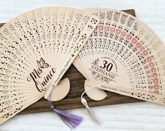 Personalized Birthday Wooden Fans with Tassel/Custom Birthday Sandalwood Hand Fans In Bulk/Milestone Birthday/21st/30th/40th Birthday Favors