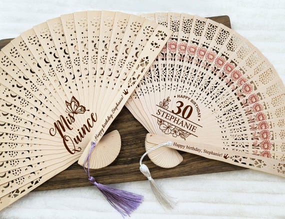 Personalized Birthday Wooden Fans with Tassel/Custom Birthday Sandalwood Hand Fans In Bulk/Milestone Birthday/21st/30th/40th Birthday Favors
