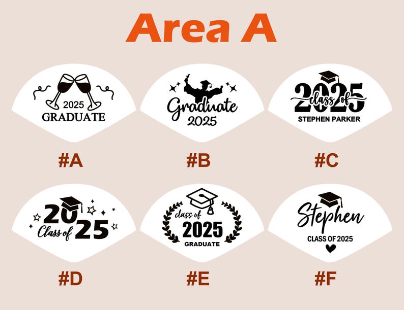 May include: A collection of graduation-themed fan designs. Each fan features a unique design with the text "2025", "Graduate", and "Class of 2025". Some designs include names and graduation caps.