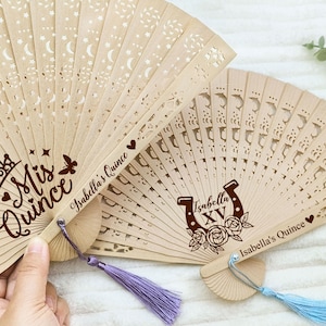 Bulk Custom Mis Quince Años Wood Fans, Engraved Quinceañera Party Favors Hand Fans, Sweet 16 15 Gift XV Celebrations, Birthday Wedding Fans