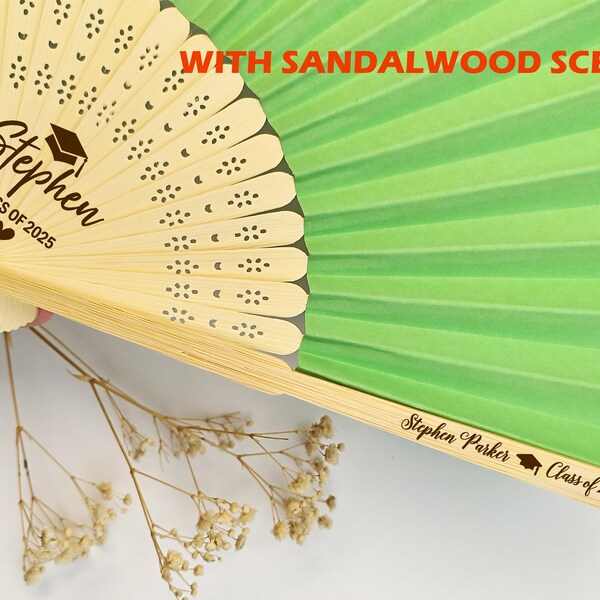 Sandalwood Fragrance Graduation Fans Hand Fans Personalized Graduation Gifts for Friends Engraved Scented Fan Summer Event Fans Program Fans