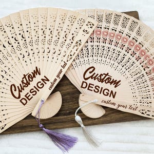 Personalized Wooden Fan with Tassel Design/Party Sandalwood Fan/Bulk Custom Wedding Fans, Church Fans, Reception Fans, Company Giveaway Fans