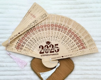 Bulk Sandalwood Graduation Fans with Tassel / Personalized Wooden Fan / Graduation Ceremony Class of 2025 / Hand-held Graduation Party Favor
