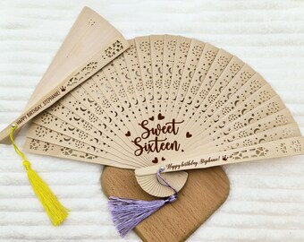 Any Age Birthday Sandalwood Fans, Bulk Hand-held Birthday Fans, Laser Engraving Wooden Fans with Tassel, Gifts For Guest, Event Party Favors