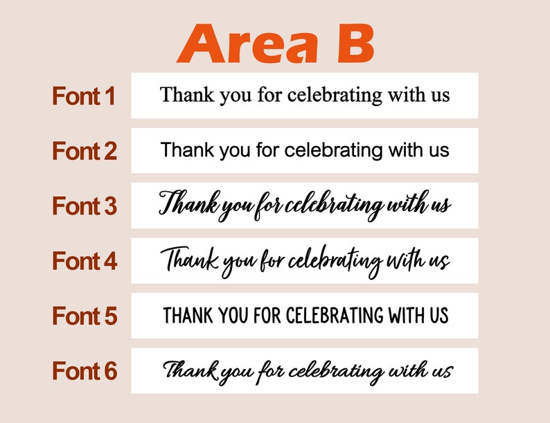 May include: Six different font styles of the text "Thank you for celebrating with us". The text is displayed in a white rectangle with a black outline.