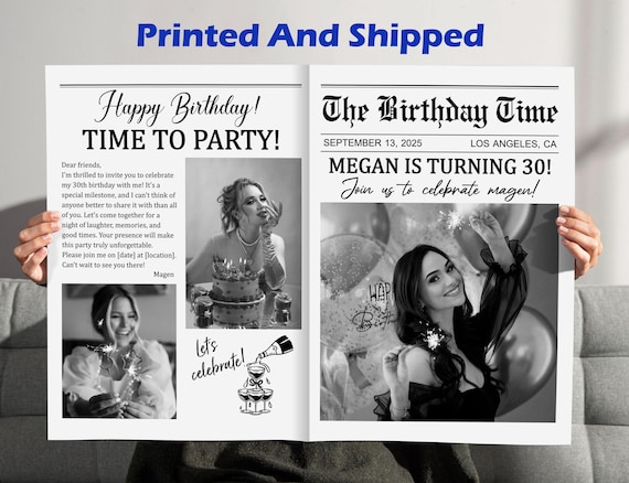 Custom Birthday Newspaper Photo Printed/Editable Newspaper Birthday Party Decor/Large Newspaper Template/Birthday Newspaper for Photography