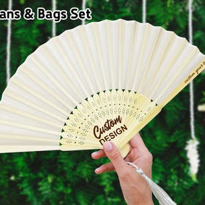 Custom Favour Fans White Cloth Fabric Fans/Business Company Logo Favors Fans/Party Favors/Corporate Gifts for Clients/Personalized Gifts