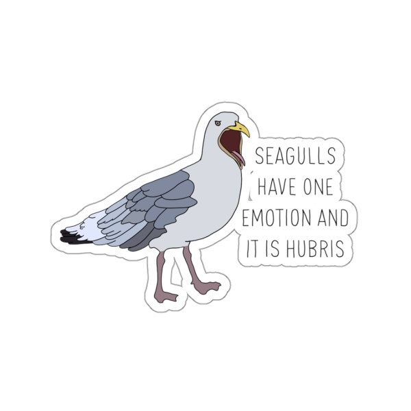 seagulls have one emotion and it is hubris bird sticker