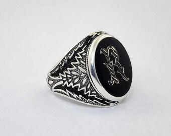 Sterling Silver Initial Ring: Personalized Monogram Ring for Men