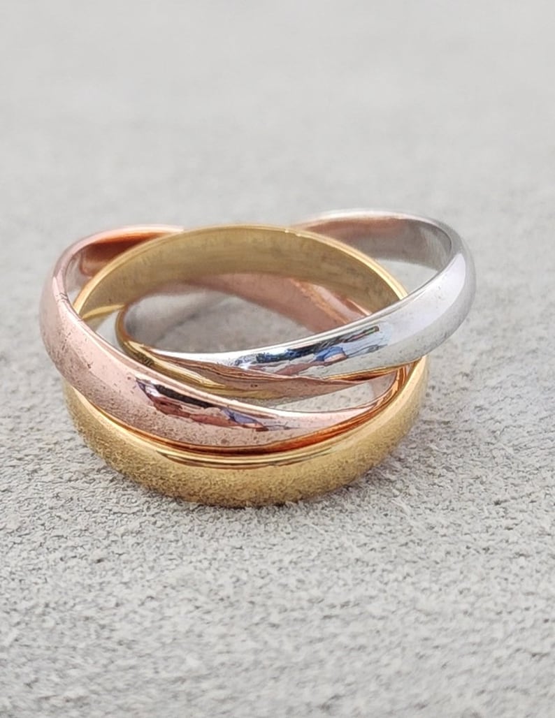 Tri-color Rolling Ring: 10K Gold Interlocking Bands (4mm) - Etsy